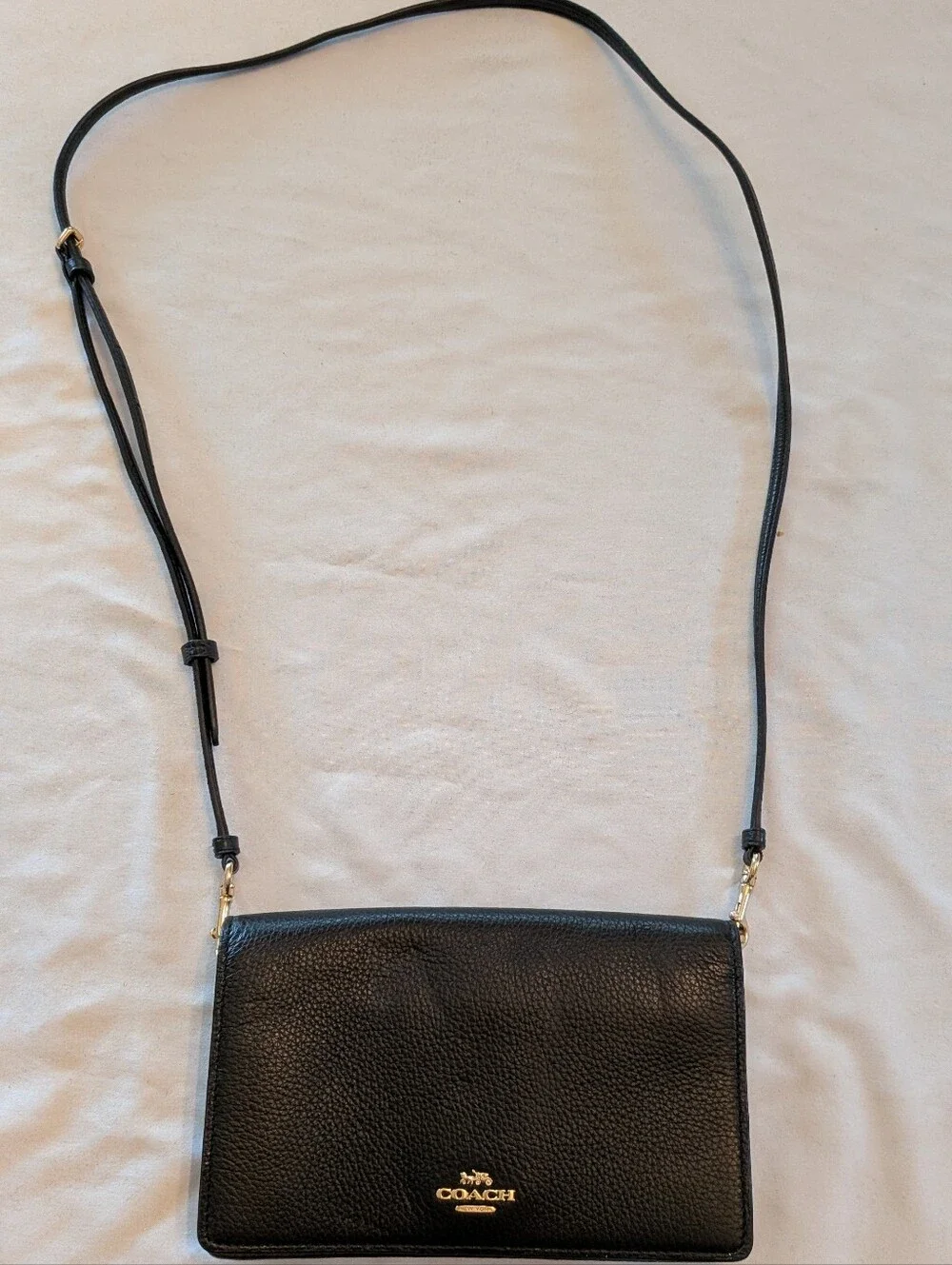 Coach Anna Black Pebbled Leather Slim Crossbody with Gold Hardware - Picture 1 of 2